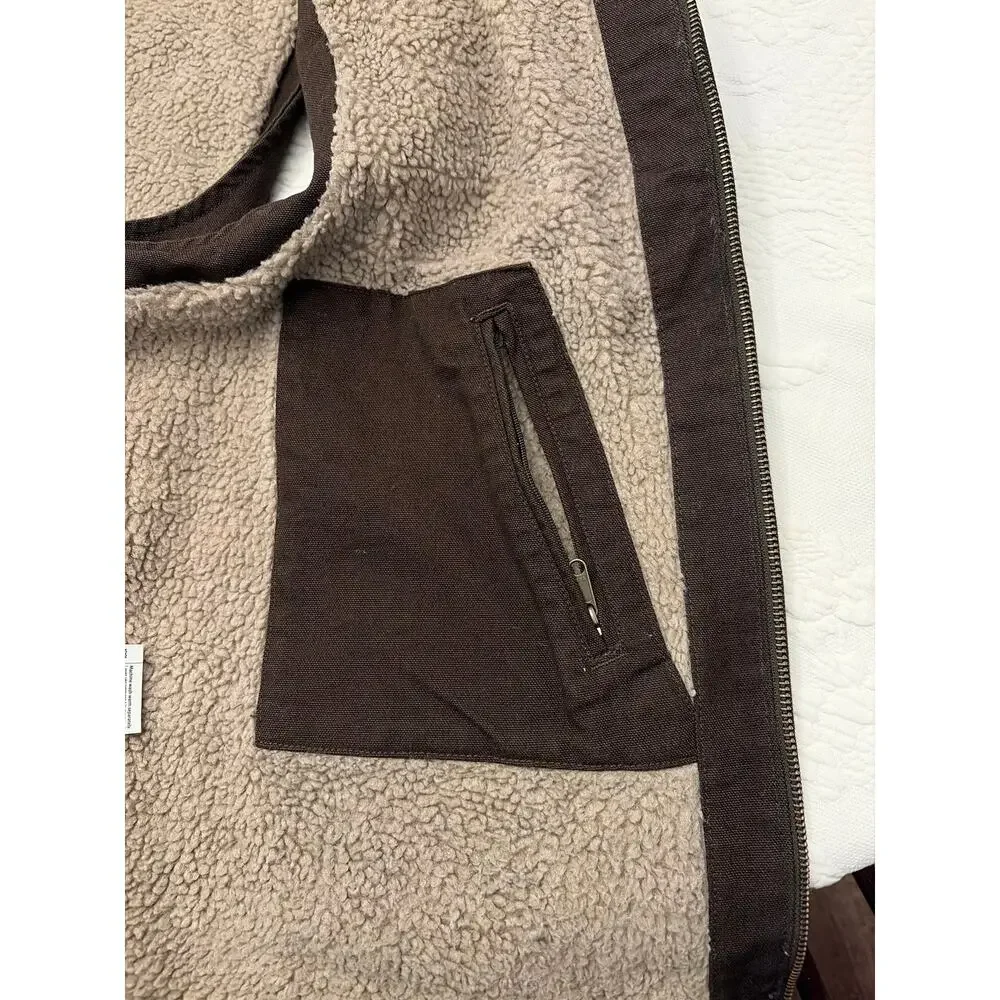 Carhartt Sherpa Lined Vest Men’s XL Dark Brown Canvas Workwear Full Zip - Picture 9 of 12